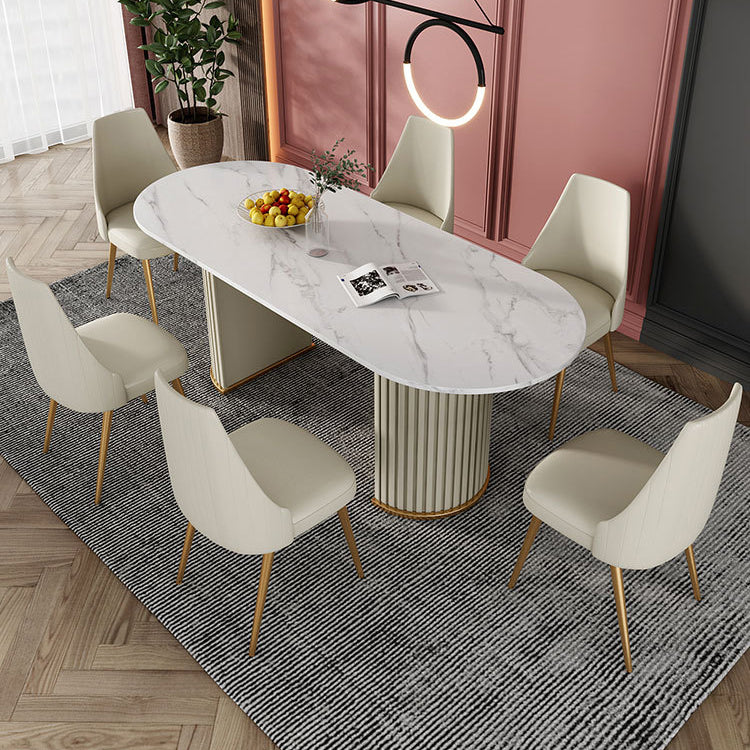 Glam Style Oval Table Sintered Stone Table with Metal Legs for Home