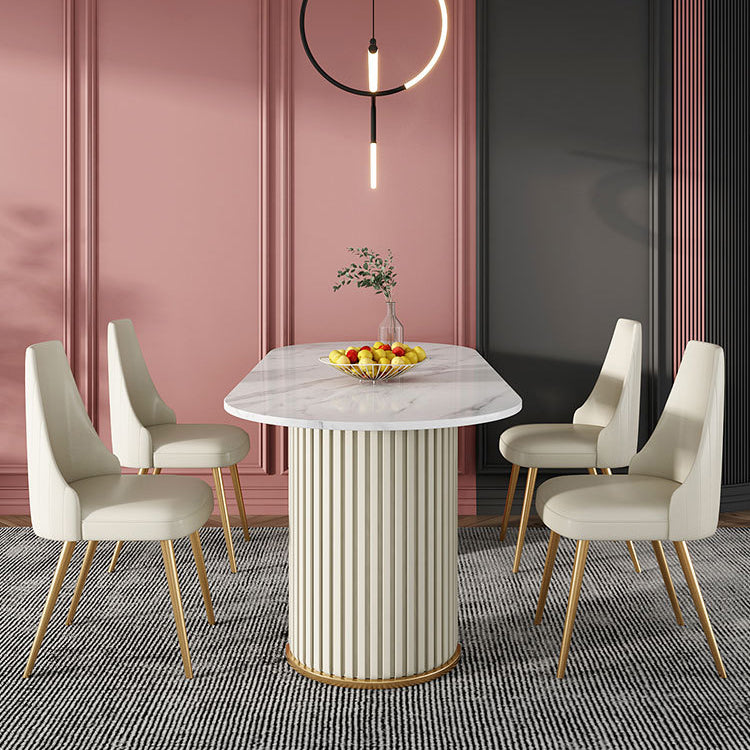 Glam Style Oval Table Sintered Stone Table with Metal Legs for Home