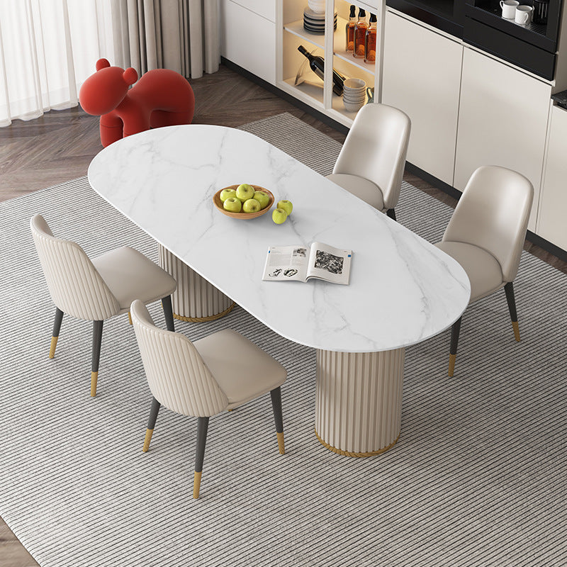 Glam Style Oval Table Sintered Stone Table with Metal Legs for Home Use