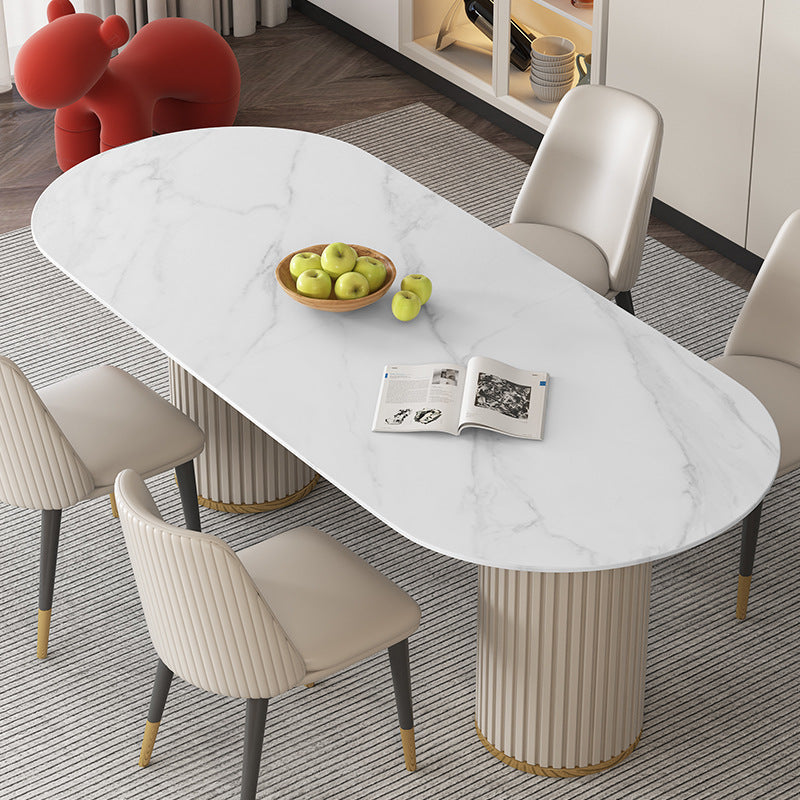 Glam Style Oval Table Sintered Stone Table with Metal Legs for Home Use