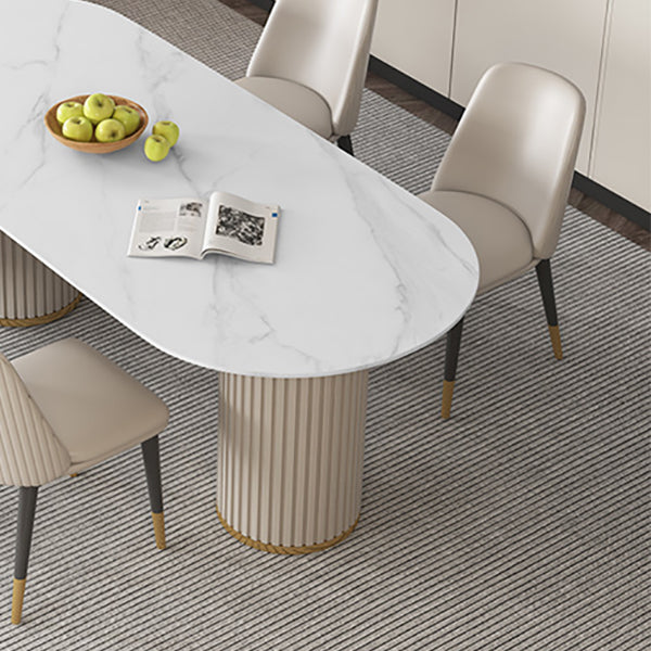 Glam Style Oval Table Sintered Stone Table with Metal Legs for Home Use