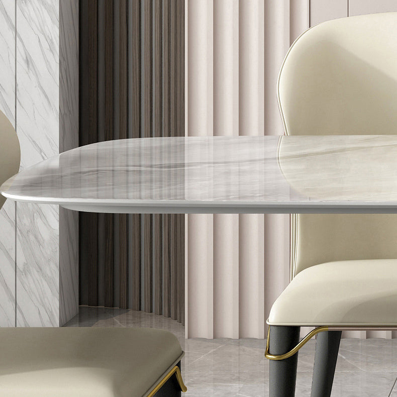 Glossy Gray Dinette Table with Metal Base Traditional Luxury Dining Table for Home