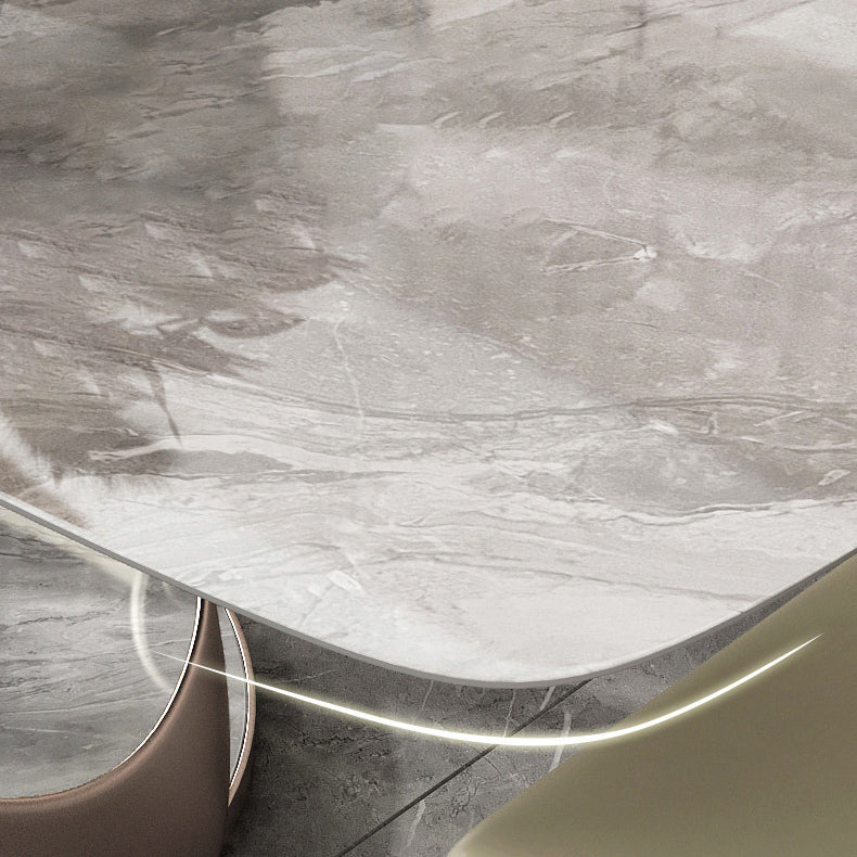 Glossy Gray Dinette Table with Metal Base Traditional Luxury Dining Table for Home