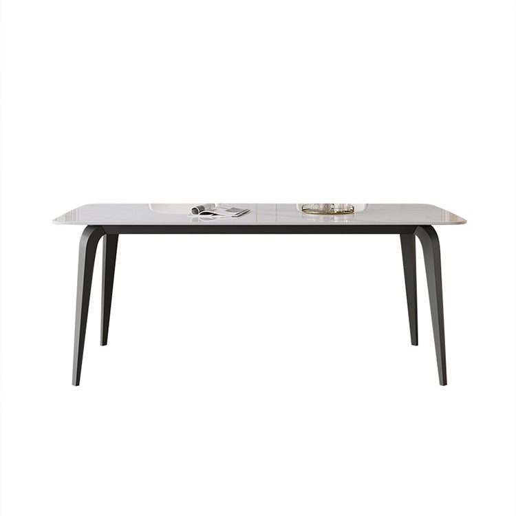 Industrial Rectangle Dining Table White Stone Top Dinette Table with Metal Legs
