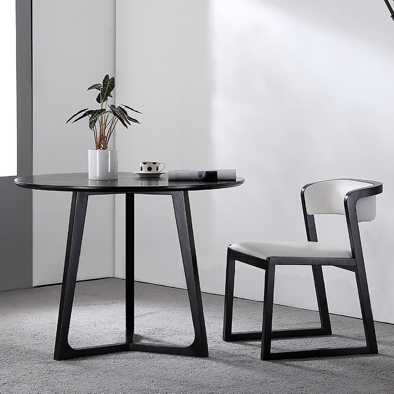Black Table with Ash Wood Frame Modern Round Dining Table for Home