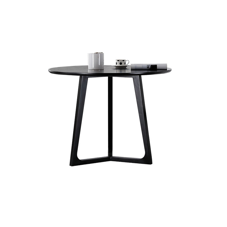 Black Table with Ash Wood Frame Modern Round Dining Table for Home