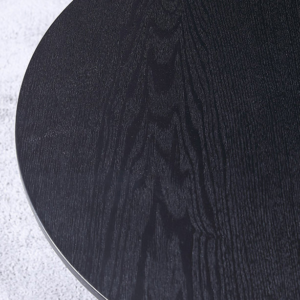 Black Table with Ash Wood Frame Modern Round Dining Table for Home