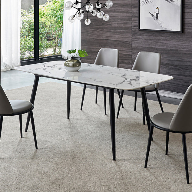White Top Table with 4 Metal Legs Industrial Rectangle Dining Table