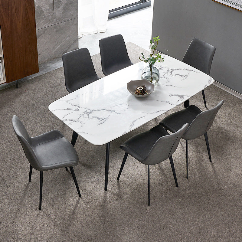 White Top Table with 4 Metal Legs Industrial Rectangle Dining Table
