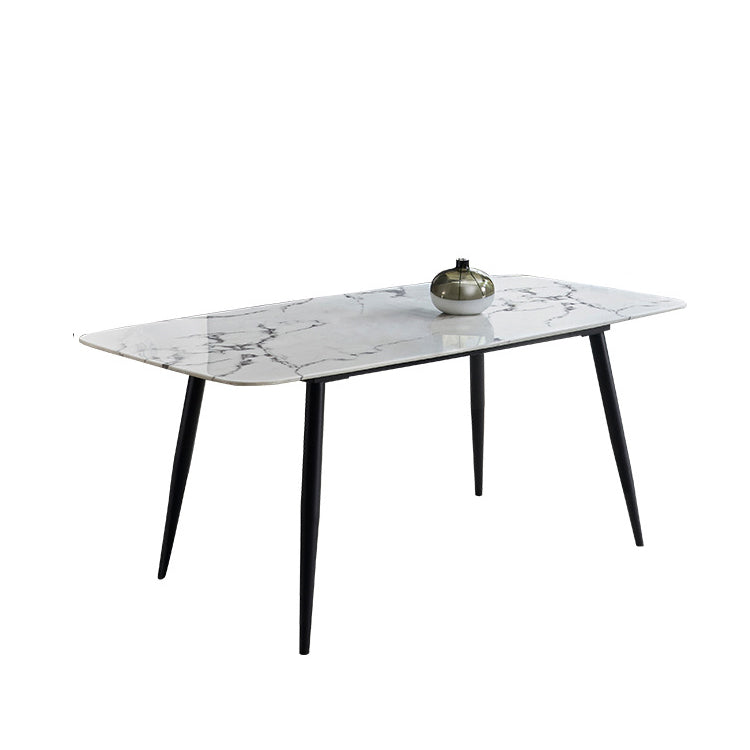 White Top Table with 4 Metal Legs Industrial Rectangle Dining Table