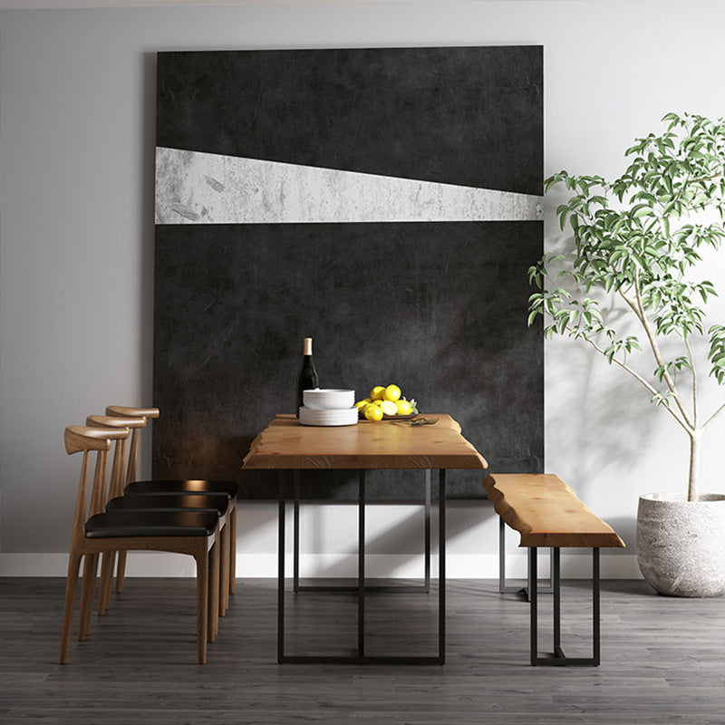 Brown Solid Wood Dining Table Industrial Table with Metal Frame
