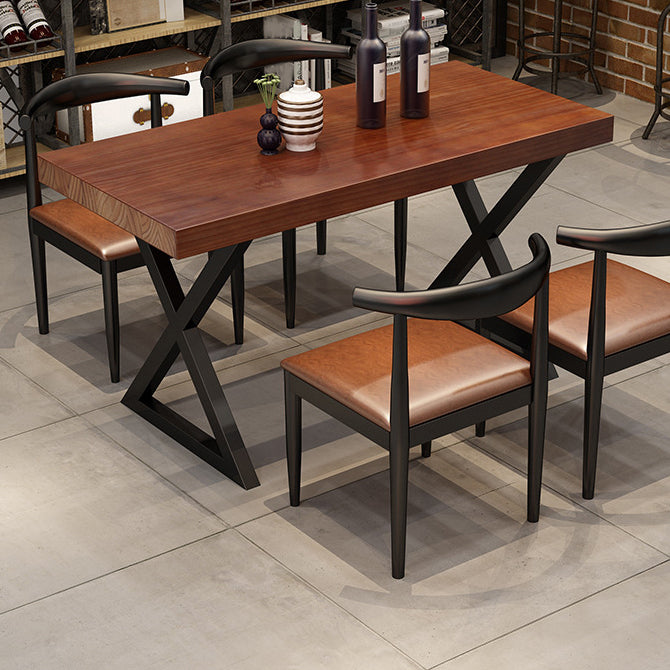 Pine Wood Top Dining Table for Home Industrial Style Brown Table
