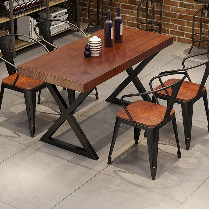 Pine Wood Top Dining Table for Home Industrial Style Brown Table