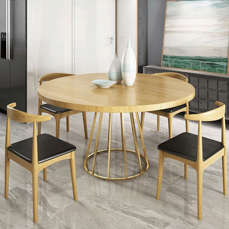 Contemporary 1/2/5/7 Pieces Furniture Round Solid Wood Dining Table Set in Brown