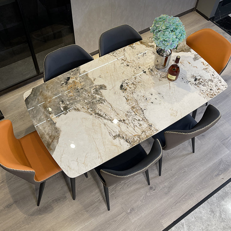 Contemporary Stone Dining Set 1/2/5/7 Pieces Dining Table Set with Solid Back Chairs