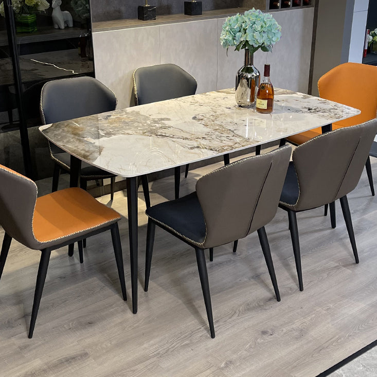 Contemporary Stone Dining Set 1/2/5/7 Pieces Dining Table Set with Solid Back Chairs