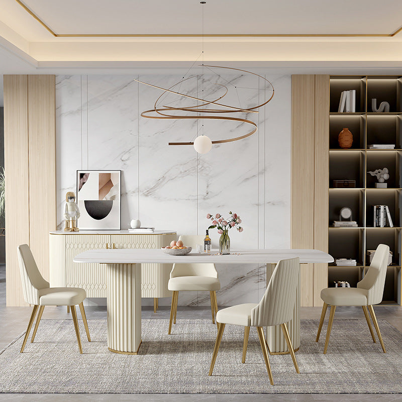 White Glam Dinette Set for Dining Room 1/4/5/7 Pieces Stone Top Dining Table Set