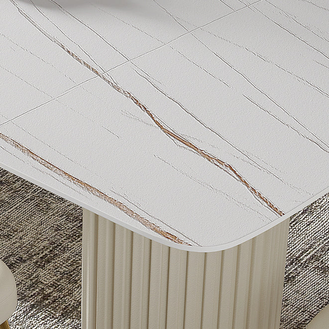 White Glam Dinette Set for Dining Room 1/4/5/7 Pieces Stone Top Dining Table Set