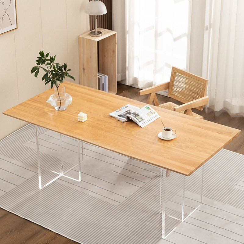 Solid Wood Dining Table Set with Acrylic Base 1/2/4/5 Pieces Dinette Set for Kitchen