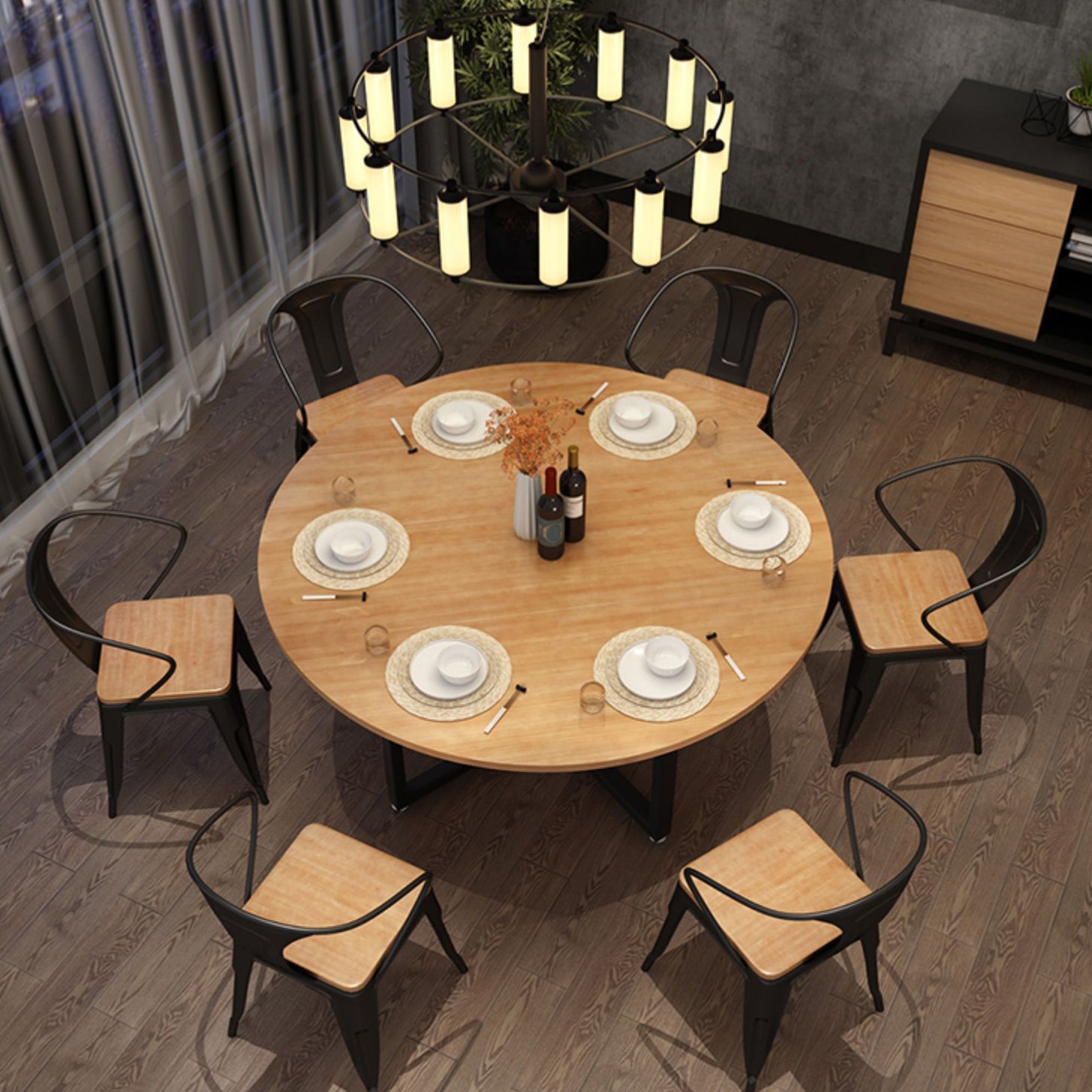 Contemporary 1/4/5/7 Pieces Furniture Round Solid Wood Dining Table Set in Brown