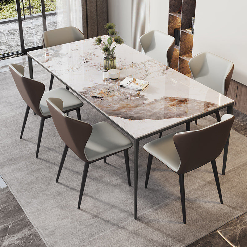Modern Stone Dining Table Set 1/2/3/5/7 Pieces Dining Set with Solid Back Chairs