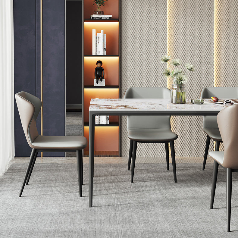 Modern Stone Dining Table Set 1/2/3/5/7 Pieces Dining Set with Solid Back Chairs