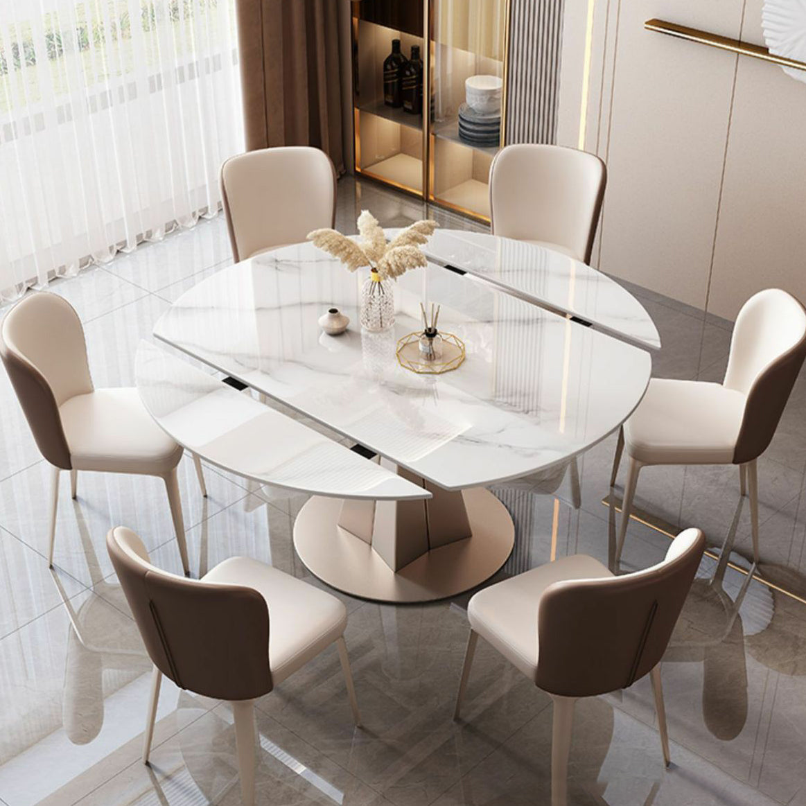Glam Style Round Table Set 1/4/7 Pieces Dining Set for Home Use