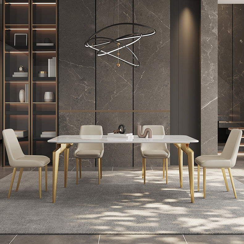Glam Dining Table Set 1/5/7 Pcs Sintered Stone and Metal Dining Table with Armless Chairs