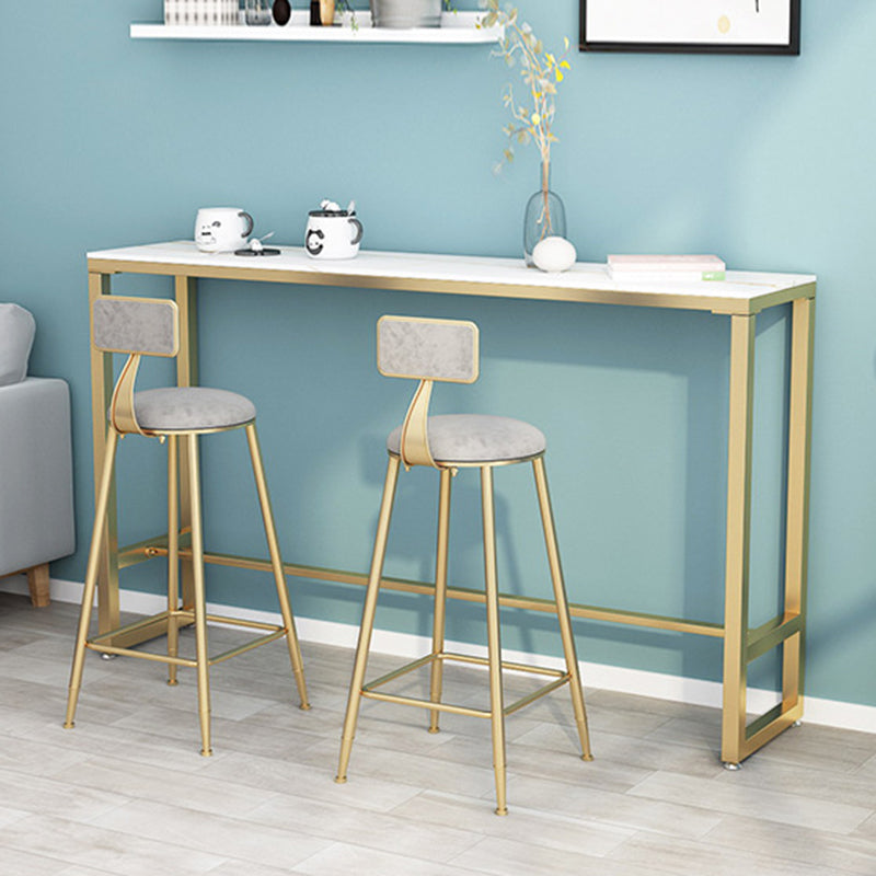 Glam 1/3 Pieces Bar Table Set Rectangle Stone Counter Table with Stools for Milk Tea Shop