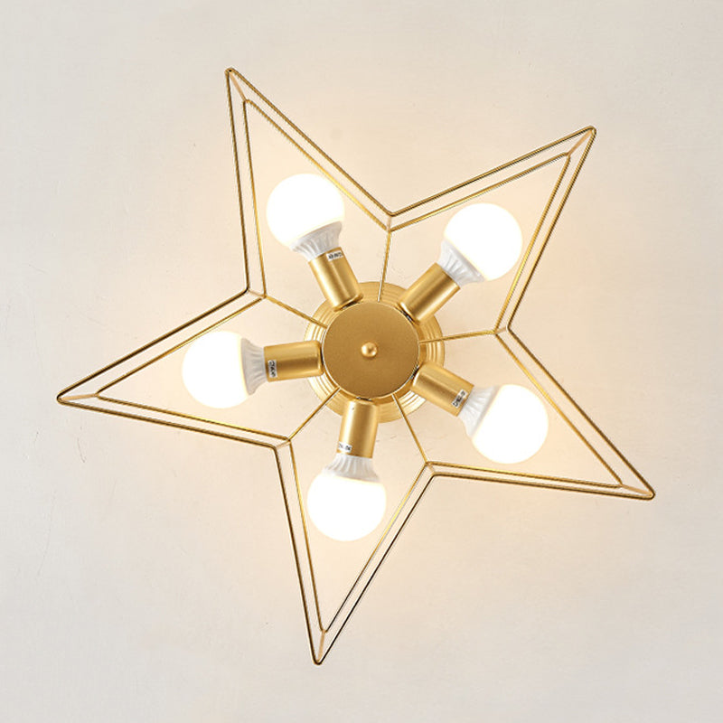 Modern Star Shape Semi Flush Mount Lighting Metal 5 Lights Semi Flush Light Fixtures