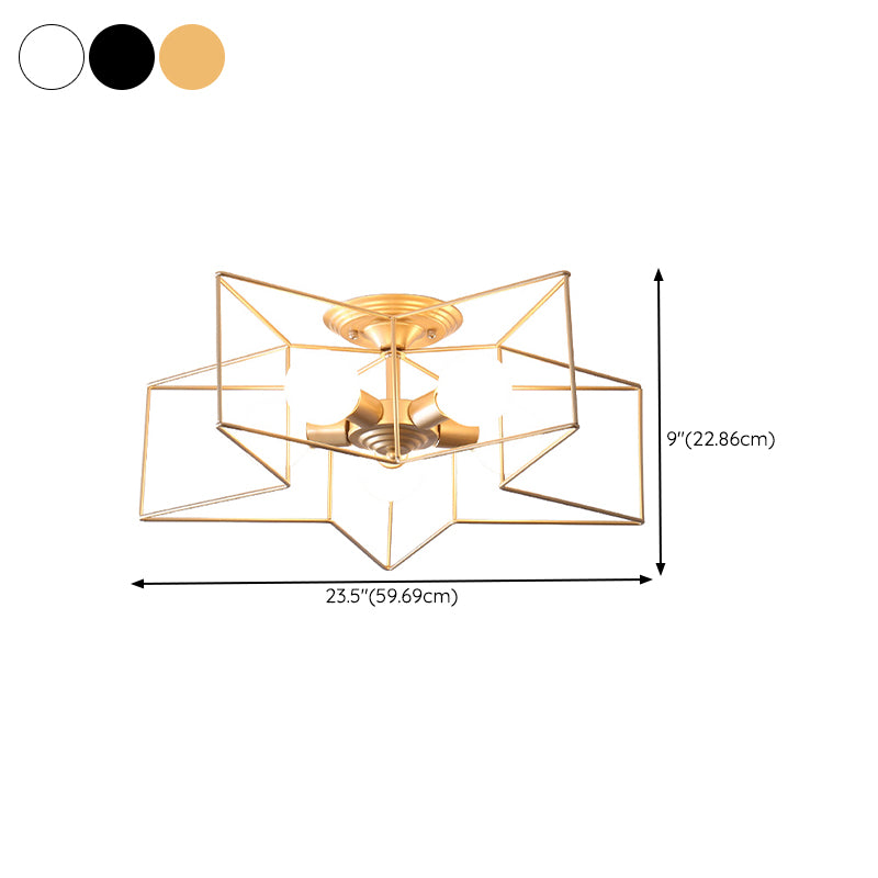 Modern Star Shape Semi Flush Mount Lighting Metal 5 Lights Semi Flush Light Fixtures