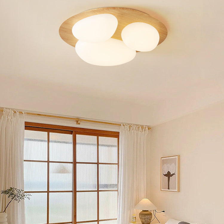 3-Lights Modern Style Flush Mount Wood Ceiling Light for Bedroom