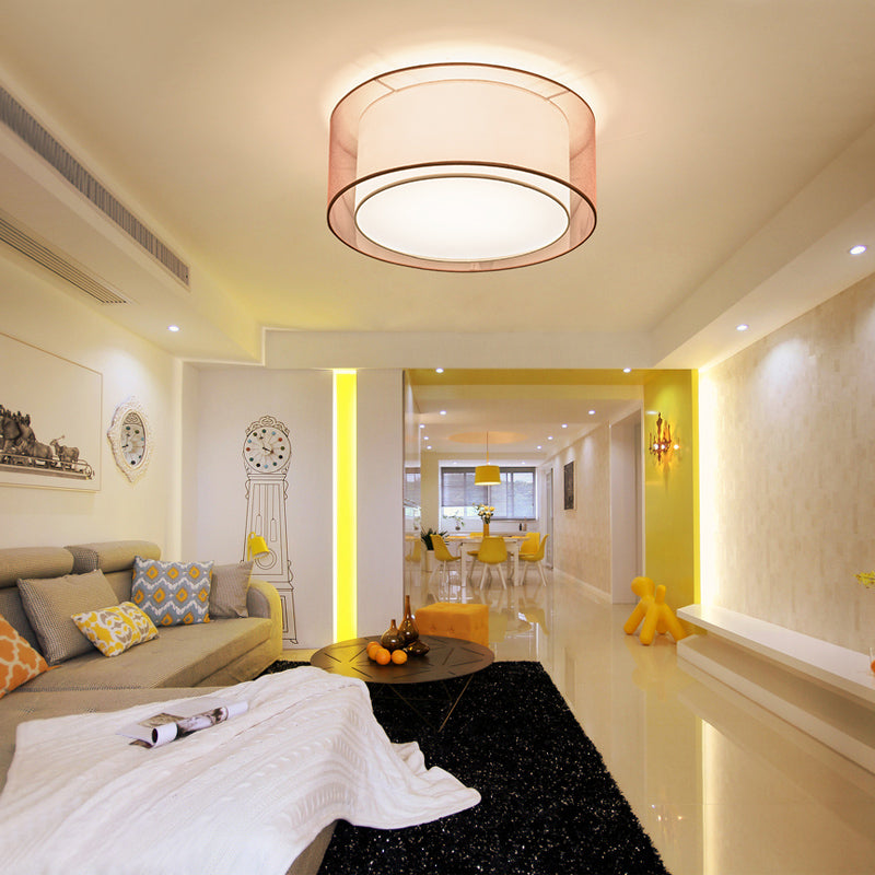 Modern Ceiling Light Brown Ceiling Mount Light with Fabric Shade for Aisle