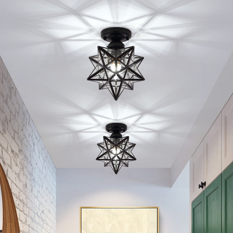 1-Light Ceiling Light Modern Ceiling Mount Light with Glass Shade for Living Room