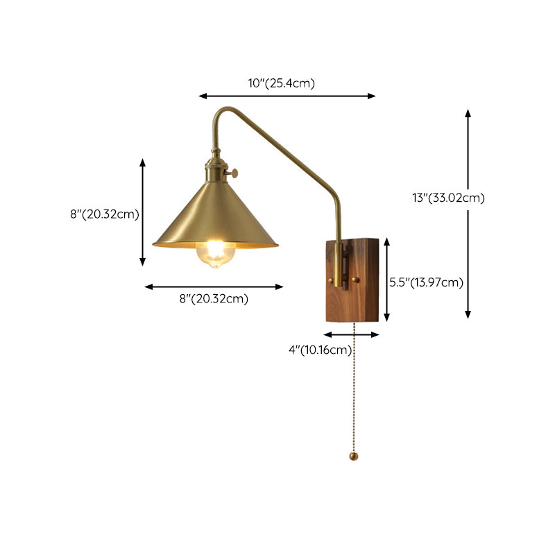 Cone Shape Metal Wall Light Modern Style 1 Light Wall Light Sconce in Gold