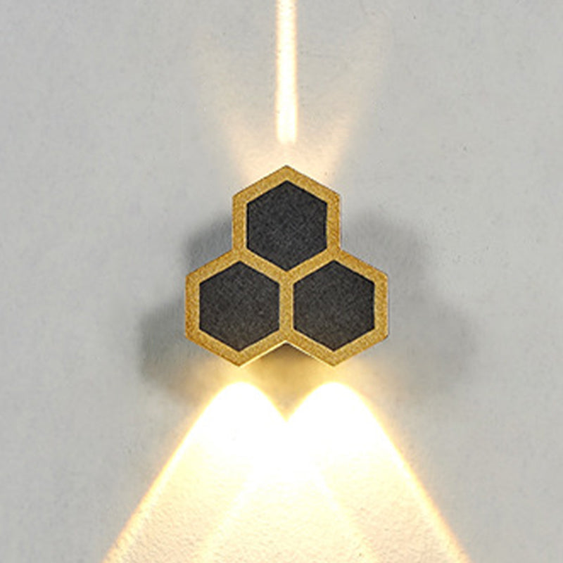 Gold & Black Modern Wall Flush Mount Honeycomb Shape Metal Wall Light