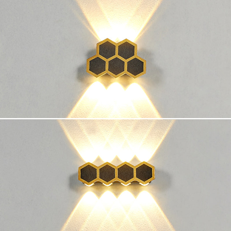 Gold & Black Modern Wall Flush Mount Honeycomb Shape Metal Wall Light