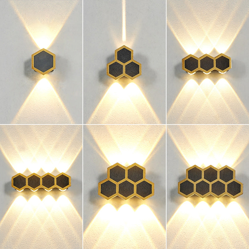 Gold & Black Modern Wall Flush Mount Honeycomb Shape Metal Wall Light
