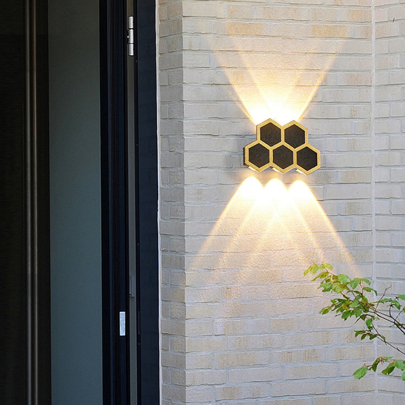 Gold & Black Modern Wall Flush Mount Honeycomb Shape Metal Wall Light