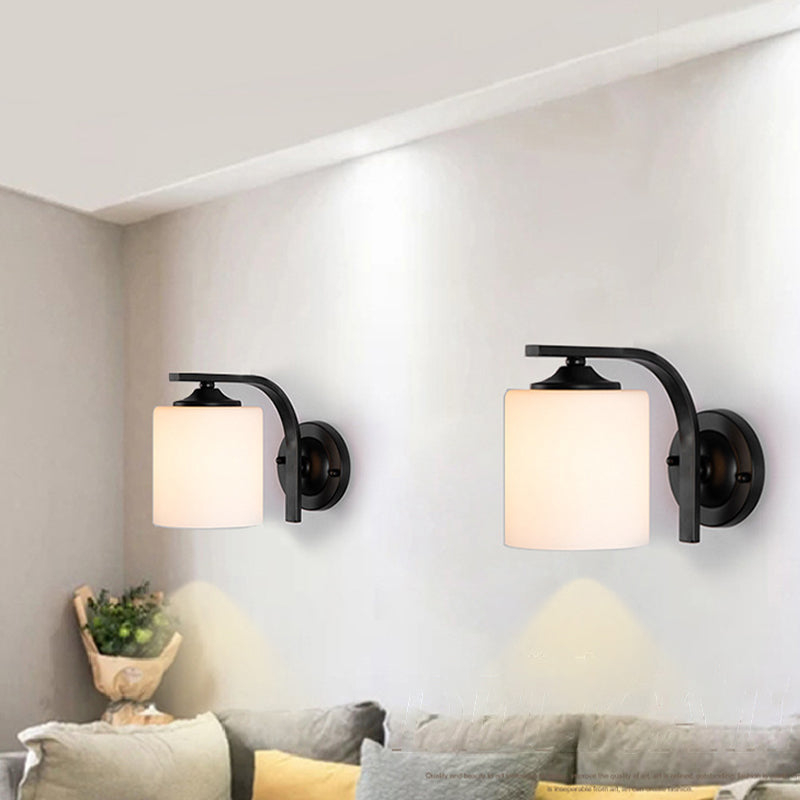 Modern Style Cylinder Shape Wall Light Glass 1 Light Sconces in Black for Bedroom