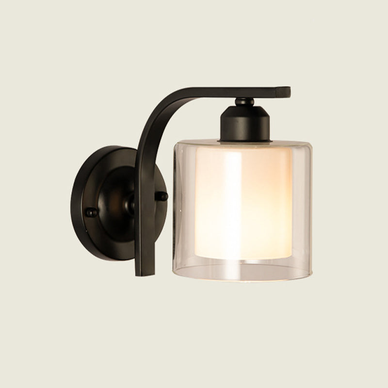 Modern Style Cylinder Shape Wall Light Glass 1 Light Sconces in Black for Bedroom