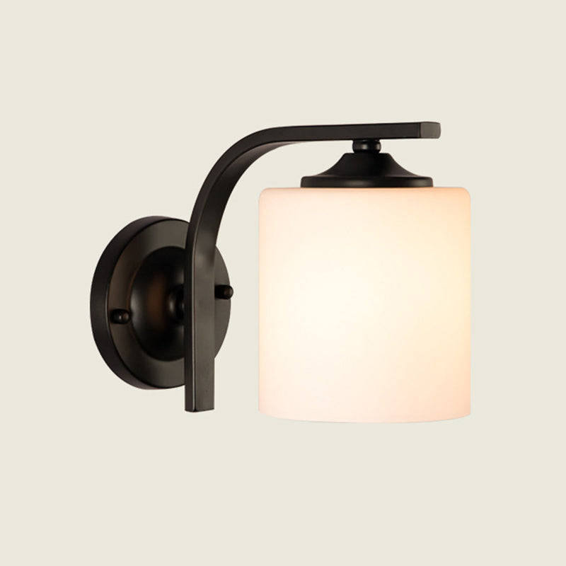 Modern Style Cylinder Shape Wall Light Glass 1 Light Sconces in Black for Bedroom