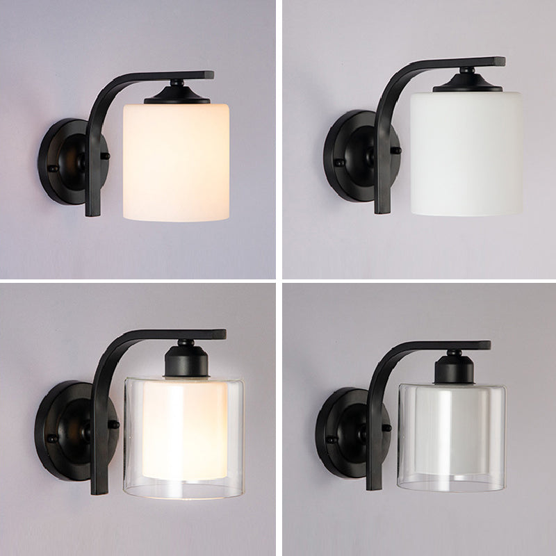 Modern Style Cylinder Shape Wall Light Glass 1 Light Sconces in Black for Bedroom