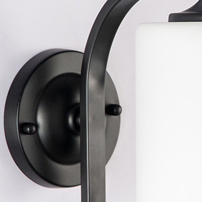 Modern Style Cylinder Shape Wall Light Glass 1 Light Sconces in Black for Bedroom