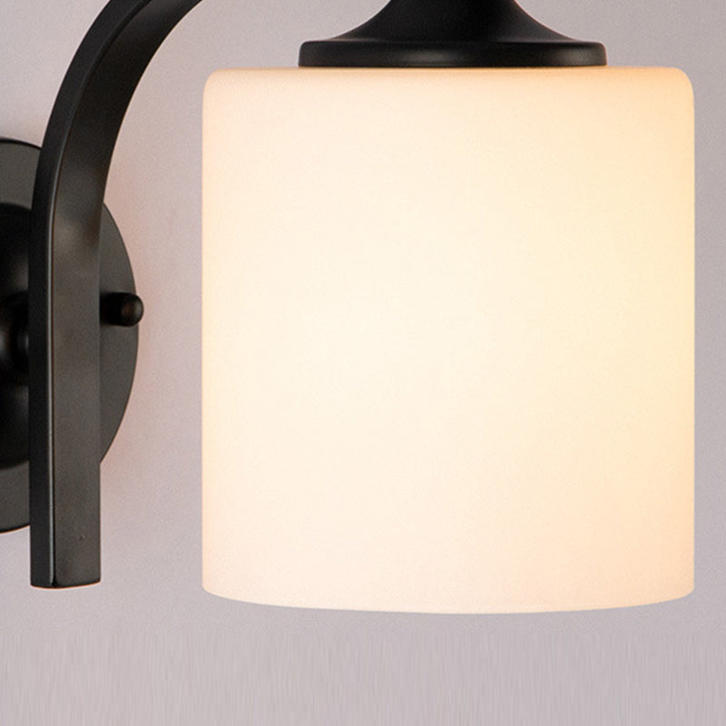 Modern Style Cylinder Shape Wall Light Glass 1 Light Sconces in Black for Bedroom