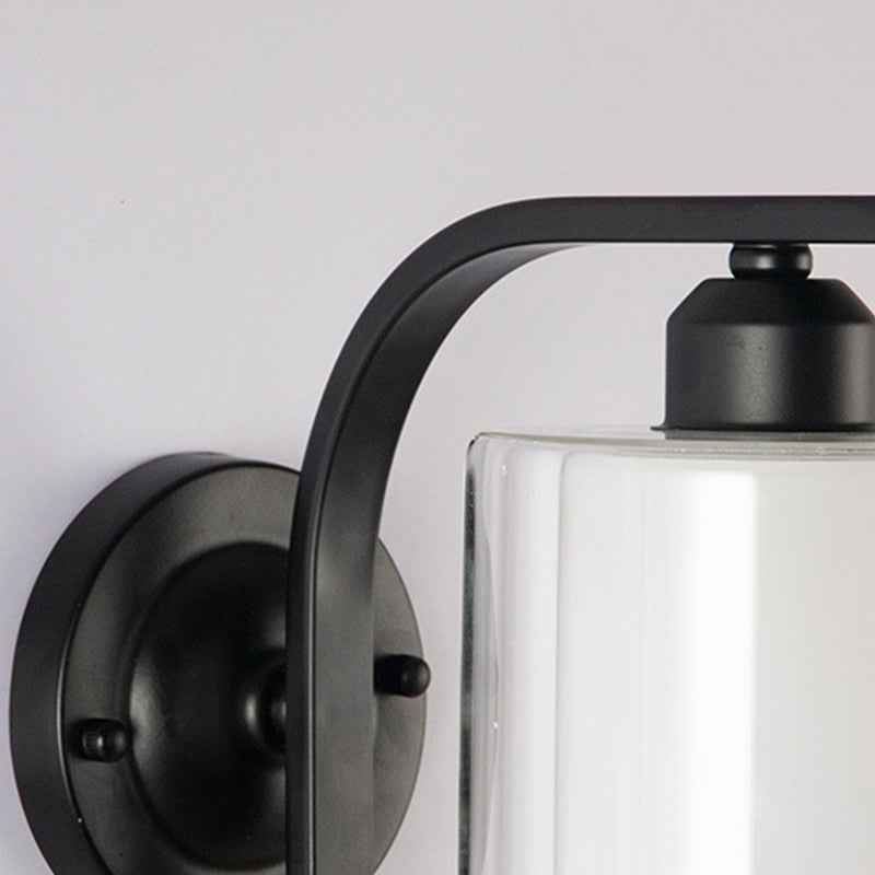 Modern Style Cylinder Shape Wall Light Glass 1 Light Sconces in Black for Bedroom