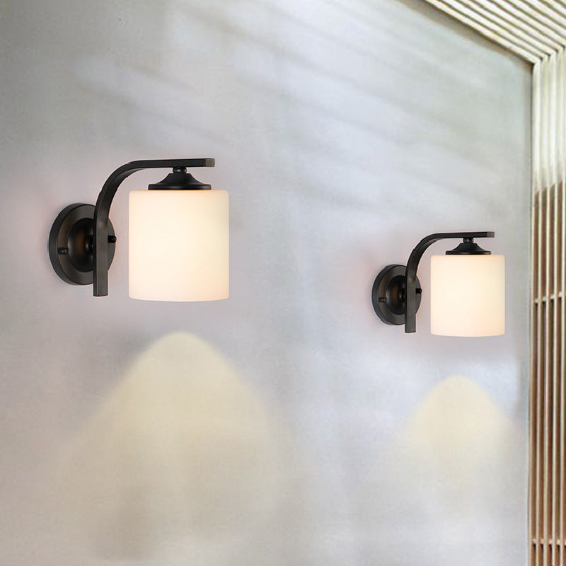Modern Style Cylinder Shape Wall Light Glass 1 Light Sconces in Black for Bedroom