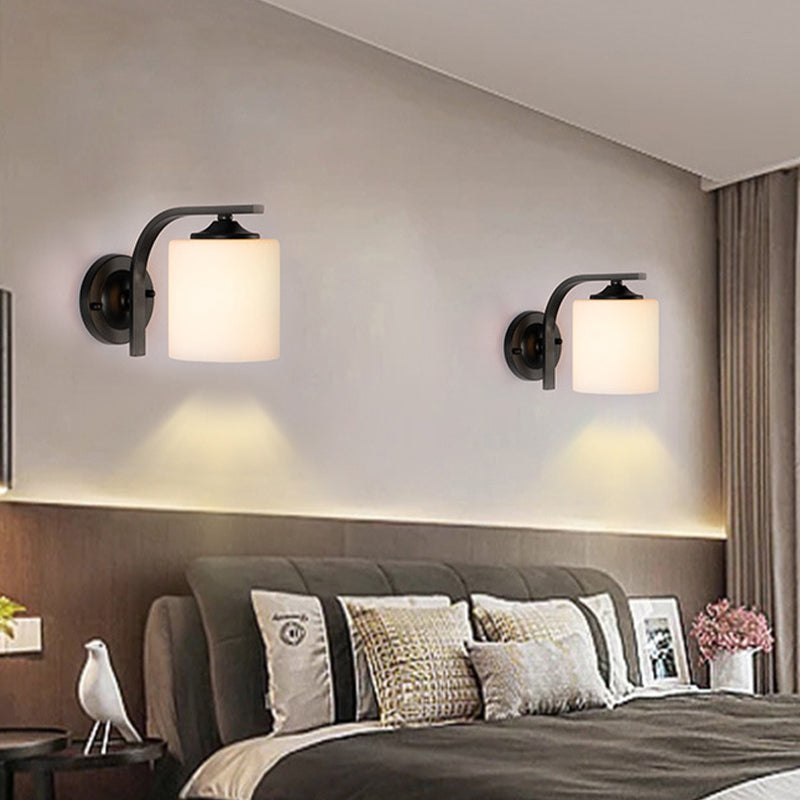 Modern Style Cylinder Shape Wall Light Glass 1 Light Sconces in Black for Bedroom
