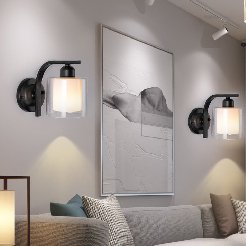 Modern Style Cylinder Shape Wall Light Glass 1 Light Sconces in Black for Bedroom