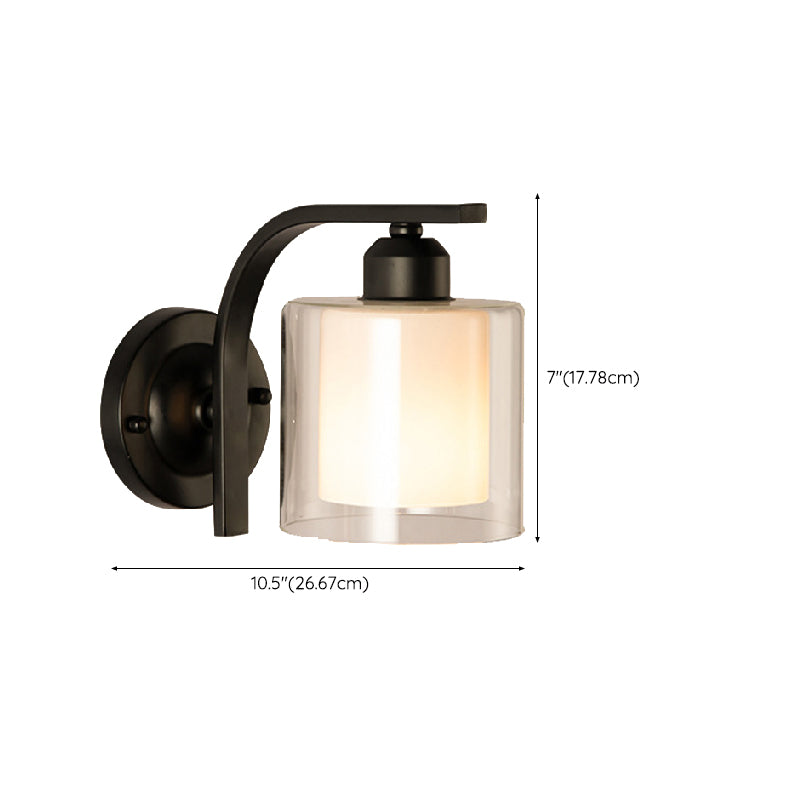 Modern Style Cylinder Shape Wall Light Glass 1 Light Sconces in Black for Bedroom